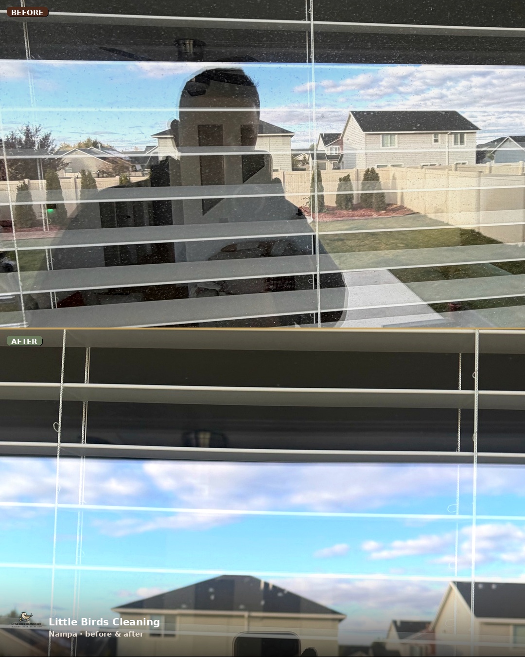 Before and after window cleaning at a home in Nampa, Idaho