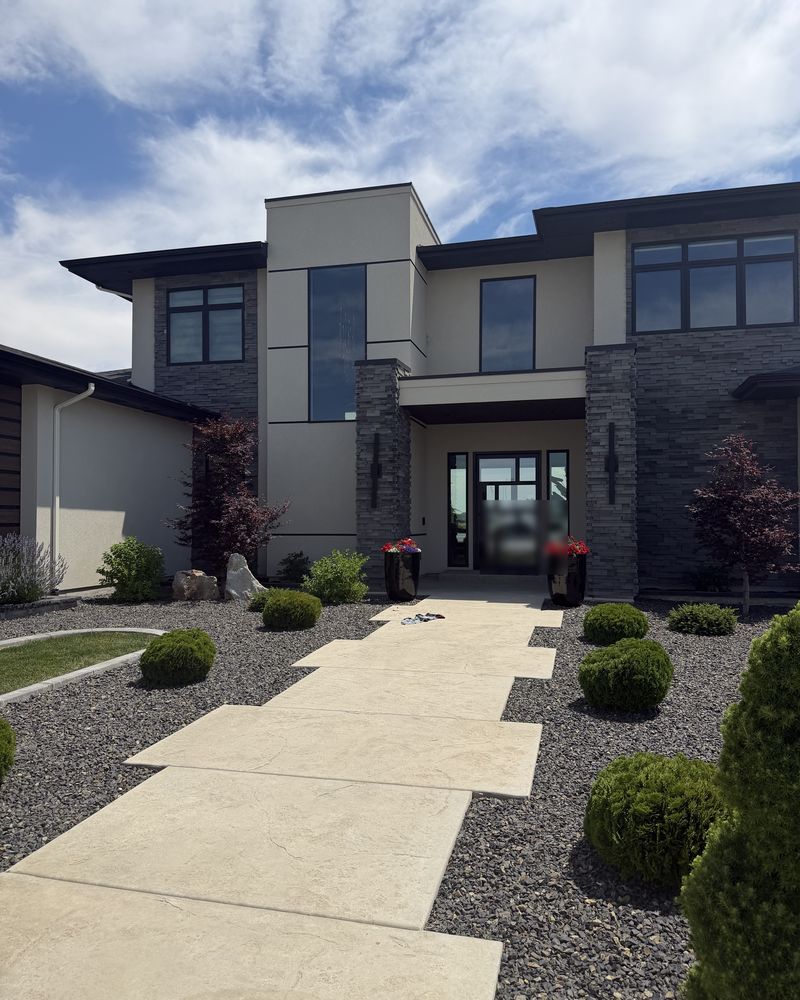 Front walkway and entry of a modern home in the Treasure Valley